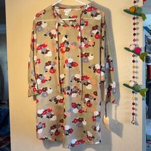 NWT VINTAGE Beeline Fashions sheer floral tunic blouse. ILGWU Union made